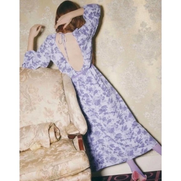 Hill House Simone Dress | Lilac Tonal Floral | Size Med - Picture 4 of 12